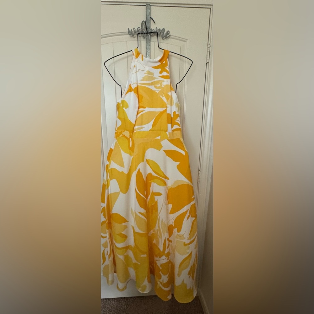Sleeveless  Yellow & White Dress